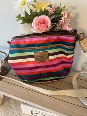 Coach Legacy Multistripe Crossbody Bag in Pink, Teal, Red and Brown